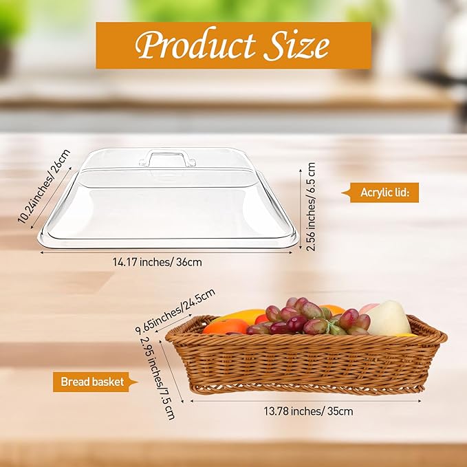 🍞Large Handwoven Rattan-Style Bread Basket With Clear Acrylic Lid
