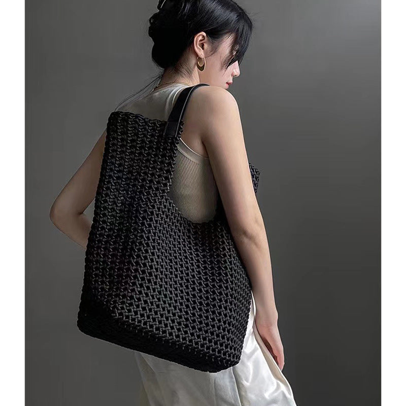 Hand-Woven Oversized Leather Tote, Leather Shoulder Bag Handbag