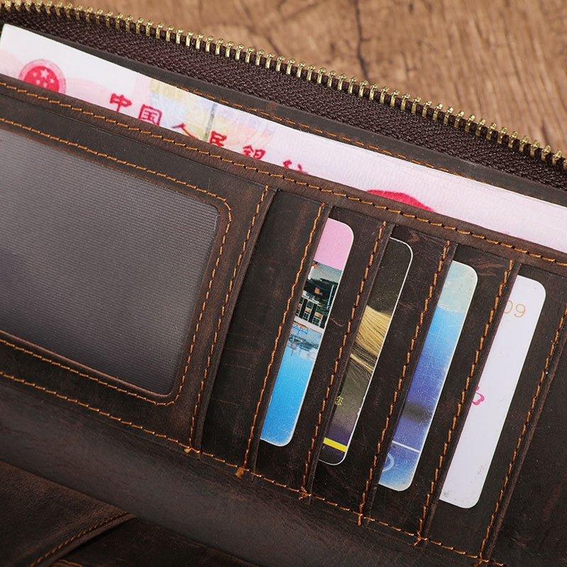 Leather Money Clip Card Holder With Double Zipper