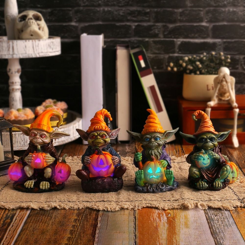 Ghoulie Halloween Resin Statue with Pumpkin Lamp - BUY 1 GET 1 FREE