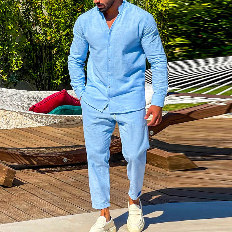 2024 New Hot Sale Men's Fashion Solid Color Suit-Long Sleeve Long Pants Two Piece Set