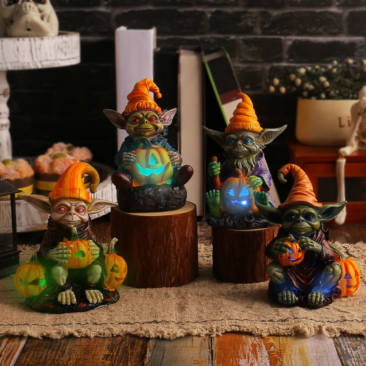 Ghoulie Halloween Resin Statue with Pumpkin Lamp - BUY 1 GET 1 FREE