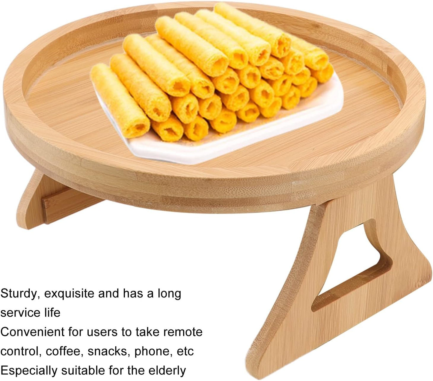 Natural Solid Wood Round Sofa Tray