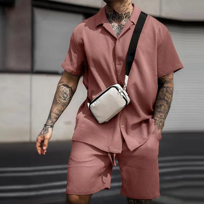 Men's casual sportswear-short-sleeved shorts men's summer fashion casual two-piece suit