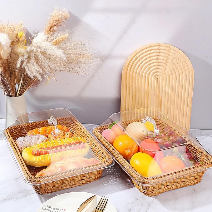 🍞Large Handwoven Rattan-Style Bread Basket With Clear Acrylic Lid
