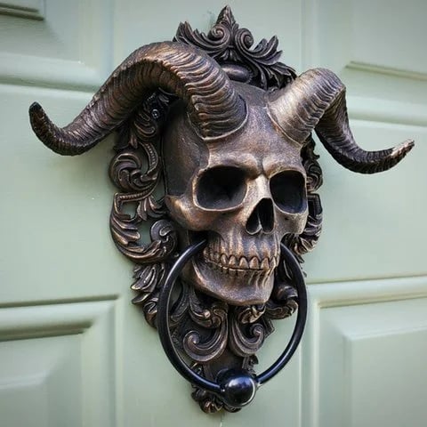 Halloween Doorbell:☠️😈Baphomet Horned God Skull Hanging Door Knocker