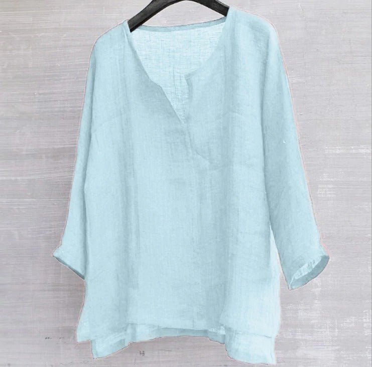 COTTON AND LINEN SOLID COLOR T-SHIRT