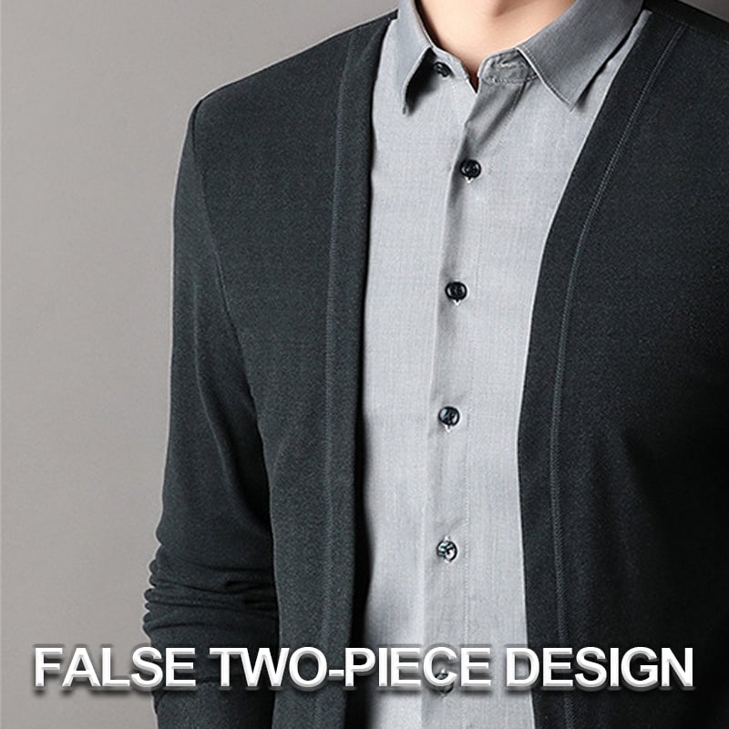 Men's Fake Two Piece Shirt Collar Knitted Cardigan - Buy two and get free shipping!