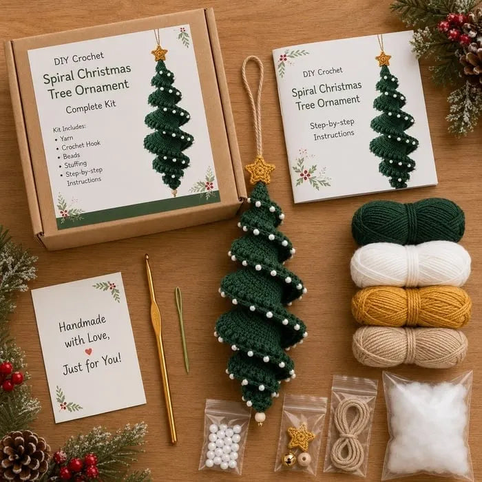 🎉☃️ Crochet Snowman Spiral Ornament DIY Kit | Complete Beginner-Friendly Set with Soft Yarn, Crochet Hook, Festive Beads, Snowflakes & Step-by-Step Guide 🧶🎄✨