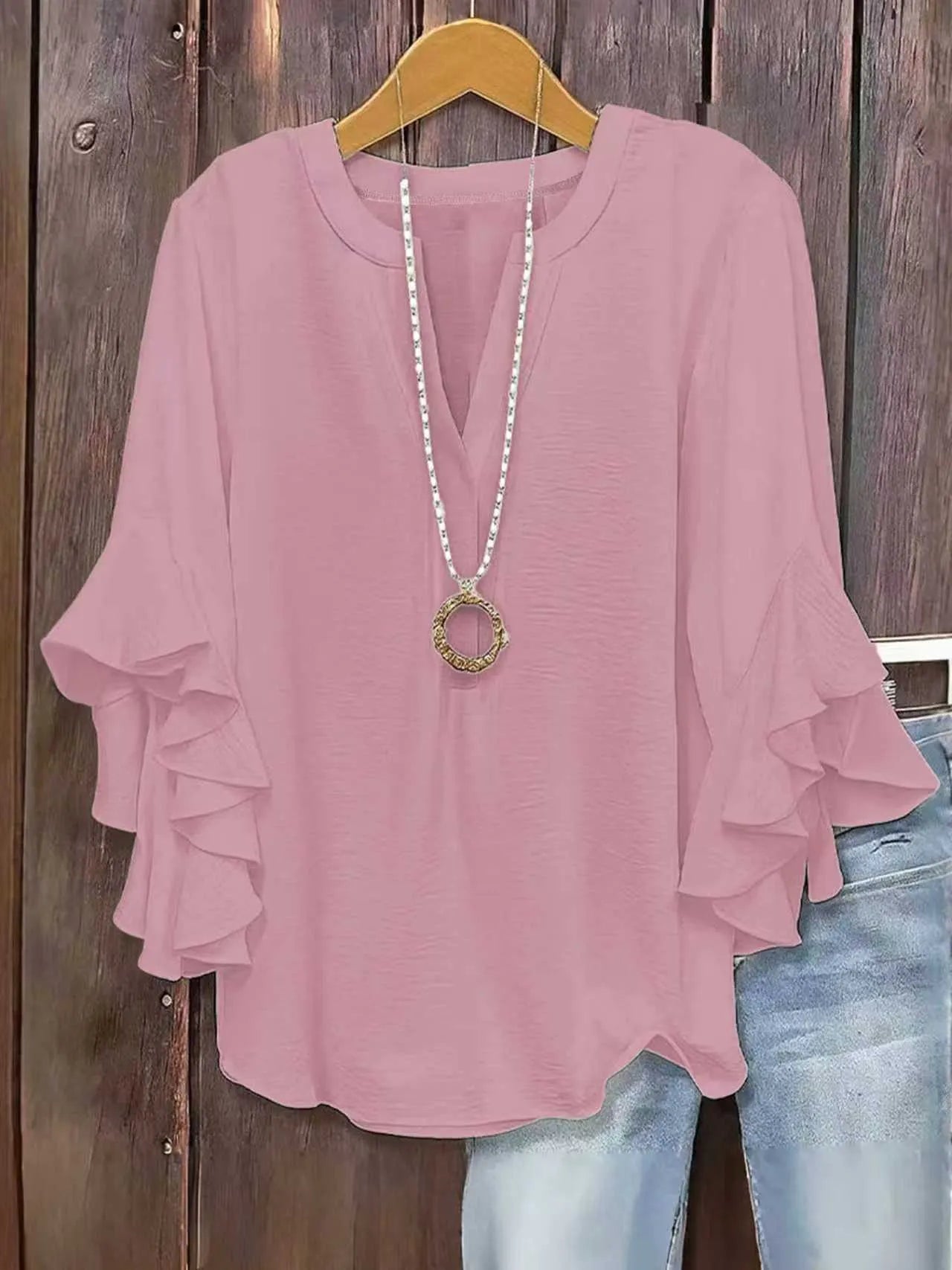 Women's V-Neck Top With Ruffle Sleeves