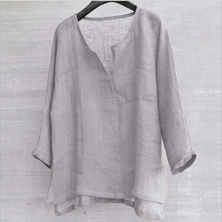 COTTON AND LINEN SOLID COLOR T-SHIRT