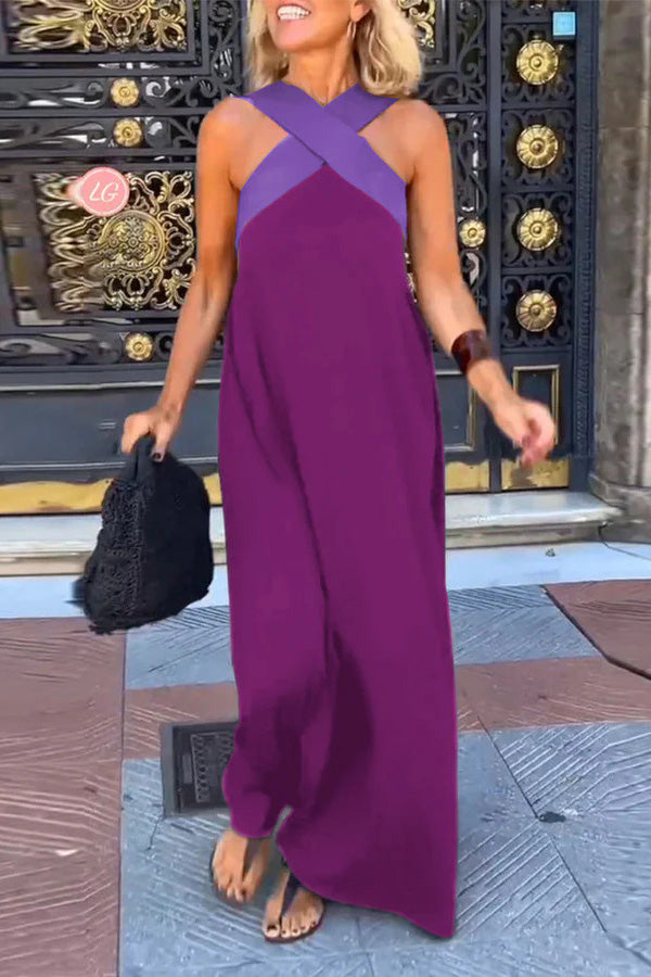 Women Cross Backless Sleeveless Dress