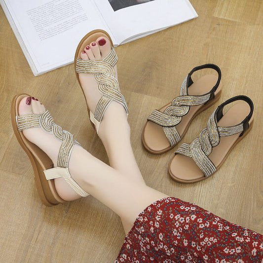 Anti-Skid Soft Sole Rhinestone Wedge Heel Sandals