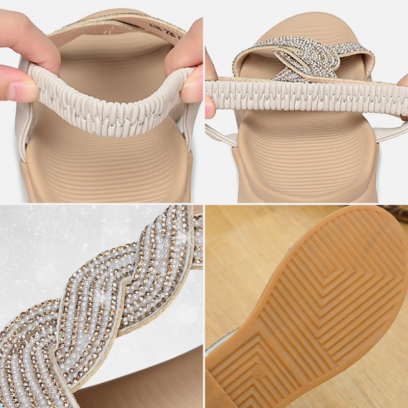Anti-Skid Soft Sole Rhinestone Wedge Heel Sandals