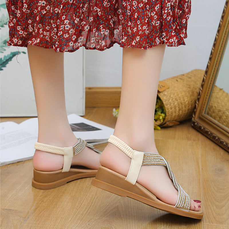 Anti-Skid Soft Sole Rhinestone Wedge Heel Sandals
