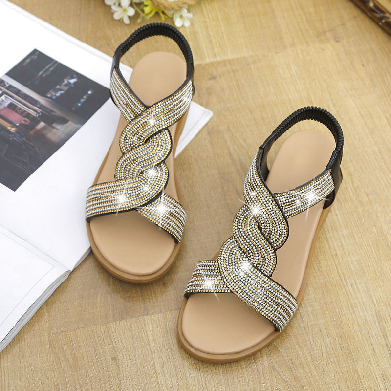 Anti-Skid Soft Sole Rhinestone Wedge Heel Sandals