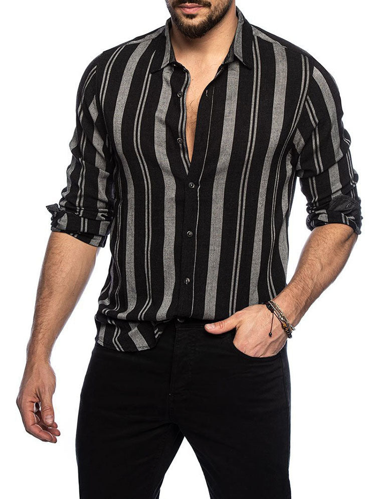 Men's Striped Shirt Slim Top Multicolor Lapel Casual Long Sleeve Shirt