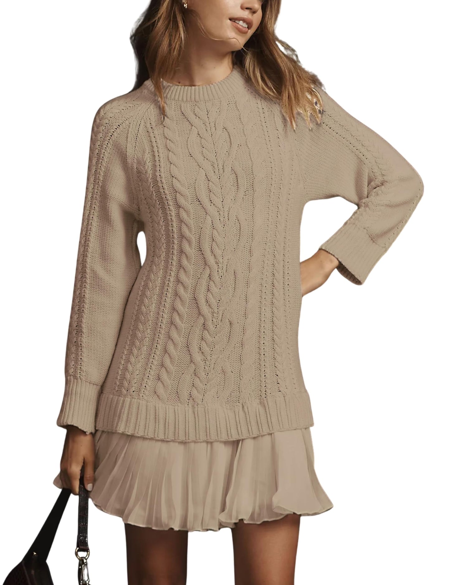 🧥Women's Round Neck Cable Knit Sweater Mini Skirt