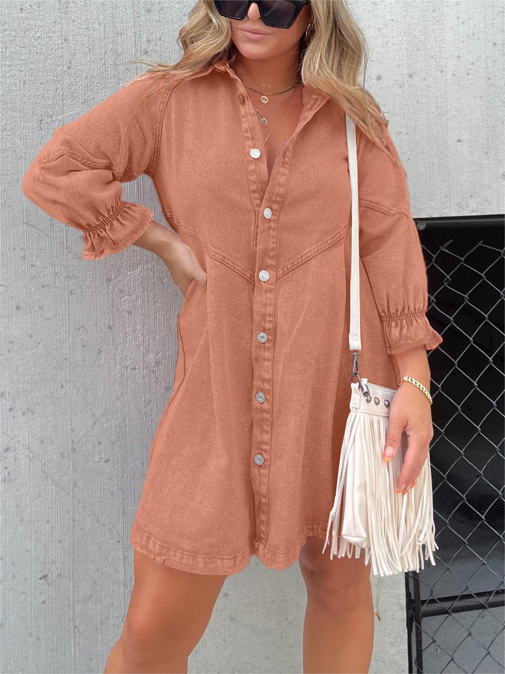 2024 New Washed Denim Puff Sleeve Dress (Buy 2 Free Shipping)