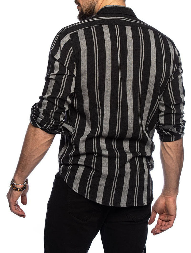 Men's Striped Shirt Slim Top Multicolor Lapel Casual Long Sleeve Shirt