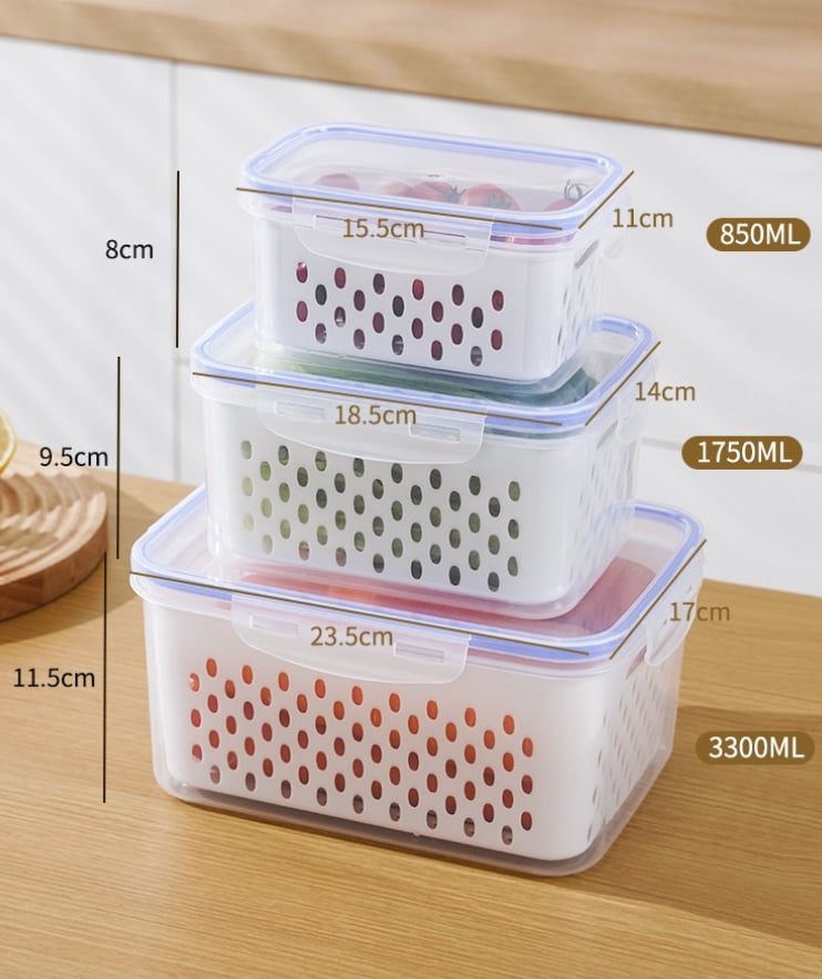 Household Transparent Plastic Food Storage Box, Including A Drain Basket