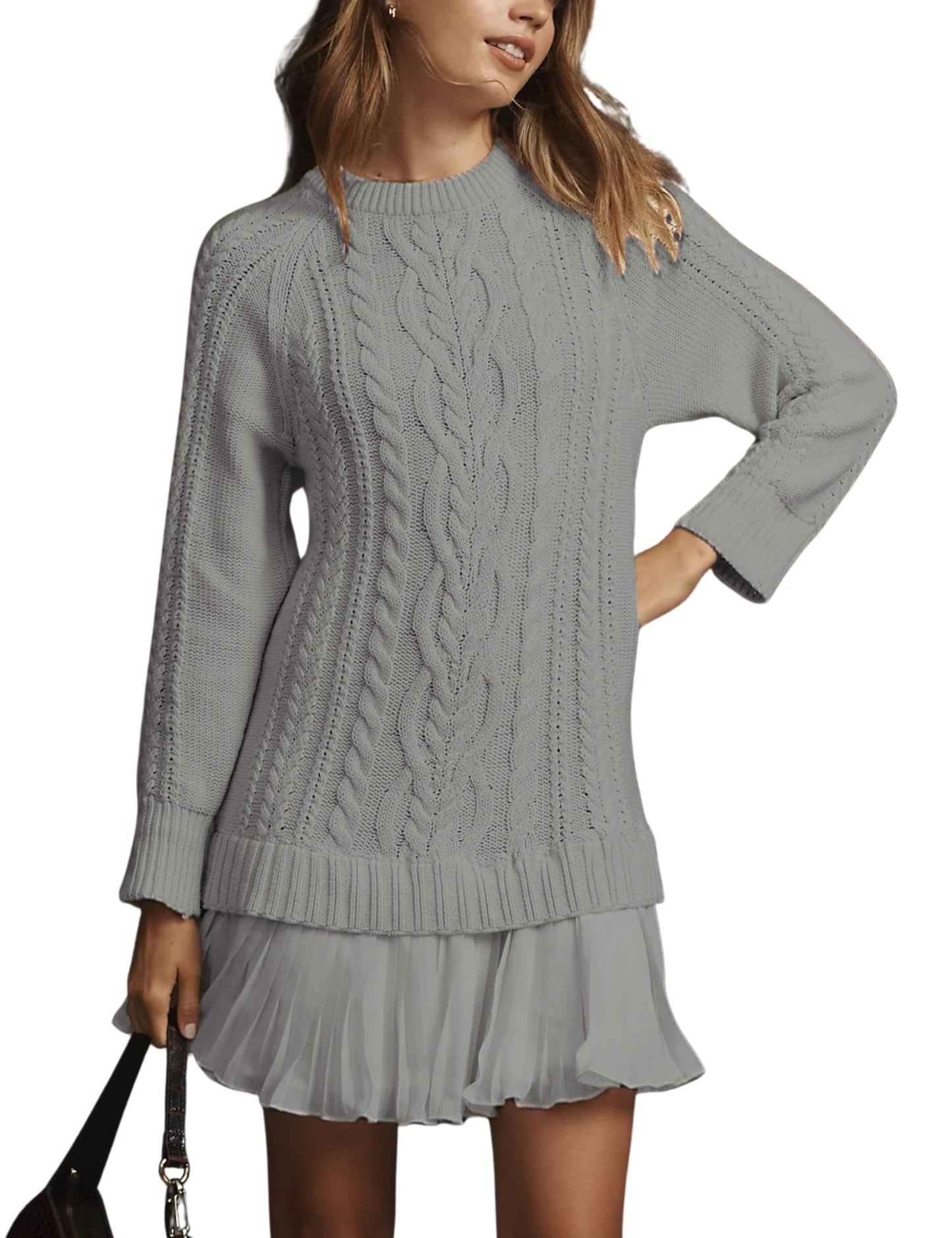🧥Women's Round Neck Cable Knit Sweater Mini Skirt
