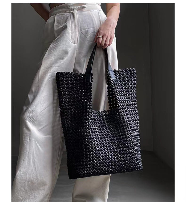 Hand-Woven Oversized Leather Tote, Leather Shoulder Bag Handbag
