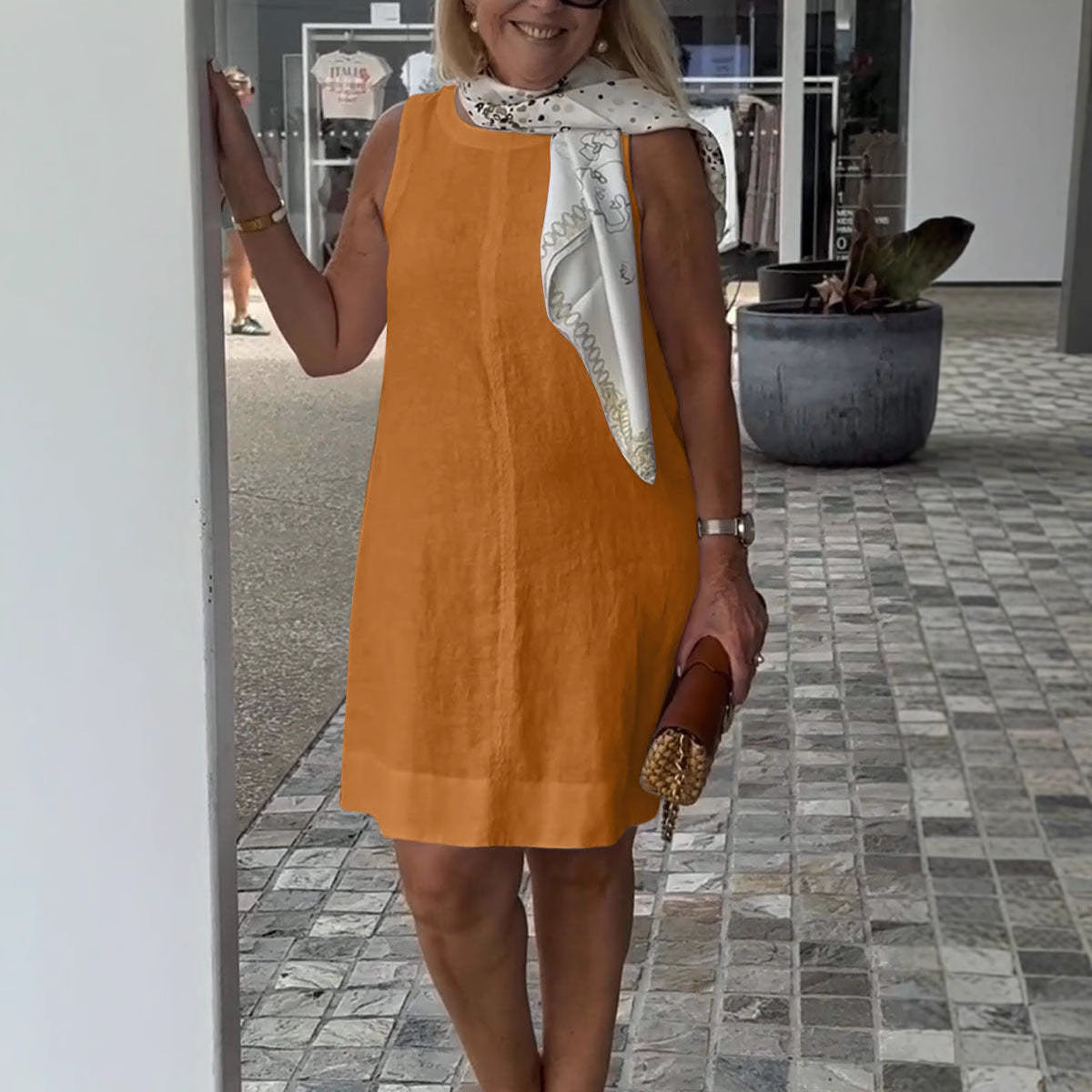 Casual Solid Color Round Neck Vest Dress