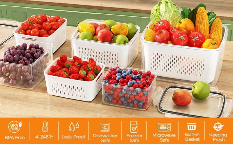Household Transparent Plastic Food Storage Box, Including A Drain Basket