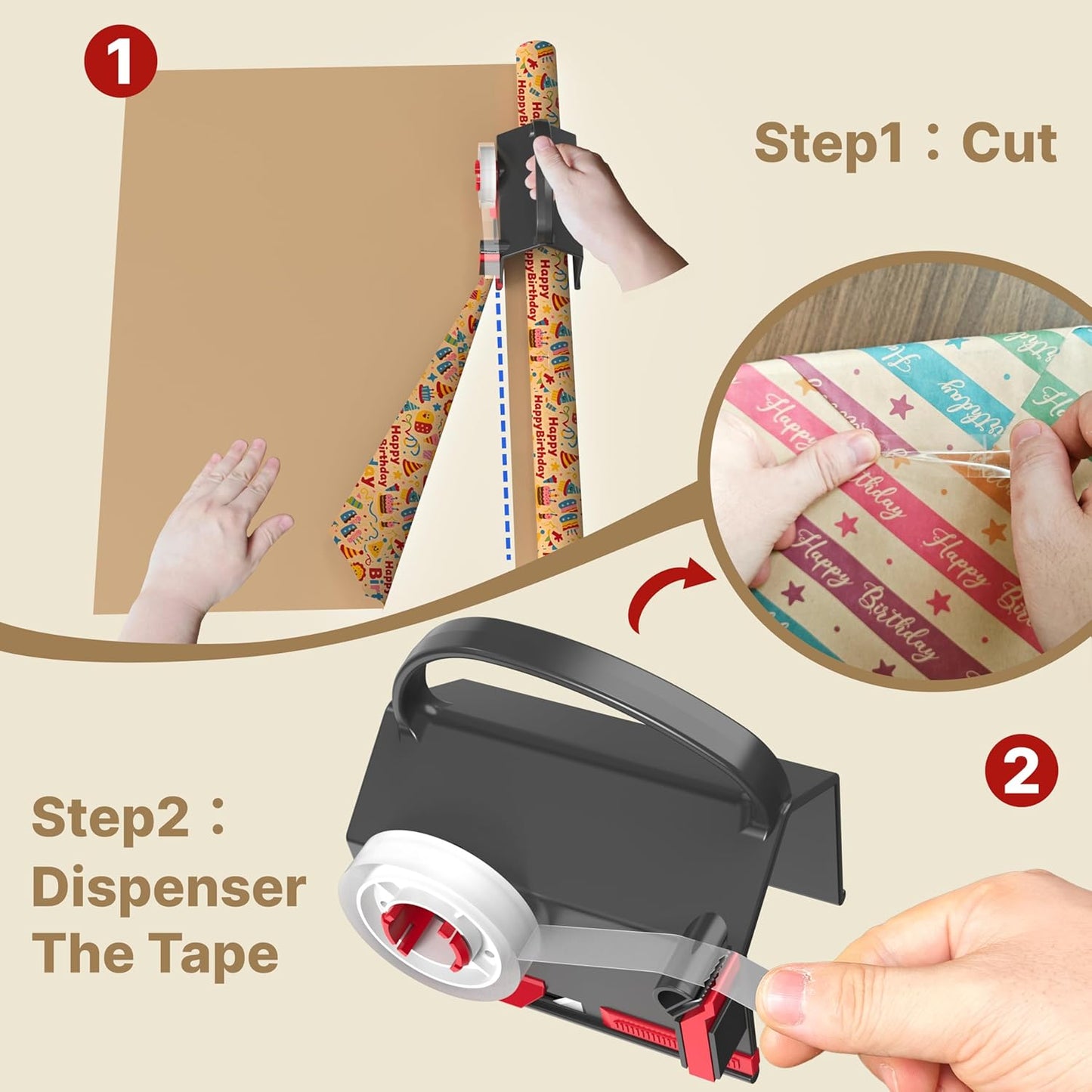 Wrapping Paper Cutter & Tape Dispenser Dual Use