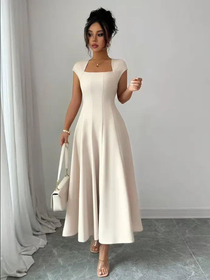 Women's Elegant Square-Neck A-Line Summer Dress