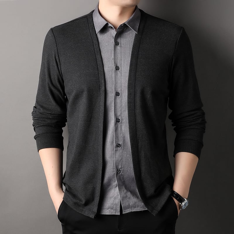 Men's Fake Two Piece Shirt Collar Knitted Cardigan - Buy two and get free shipping!