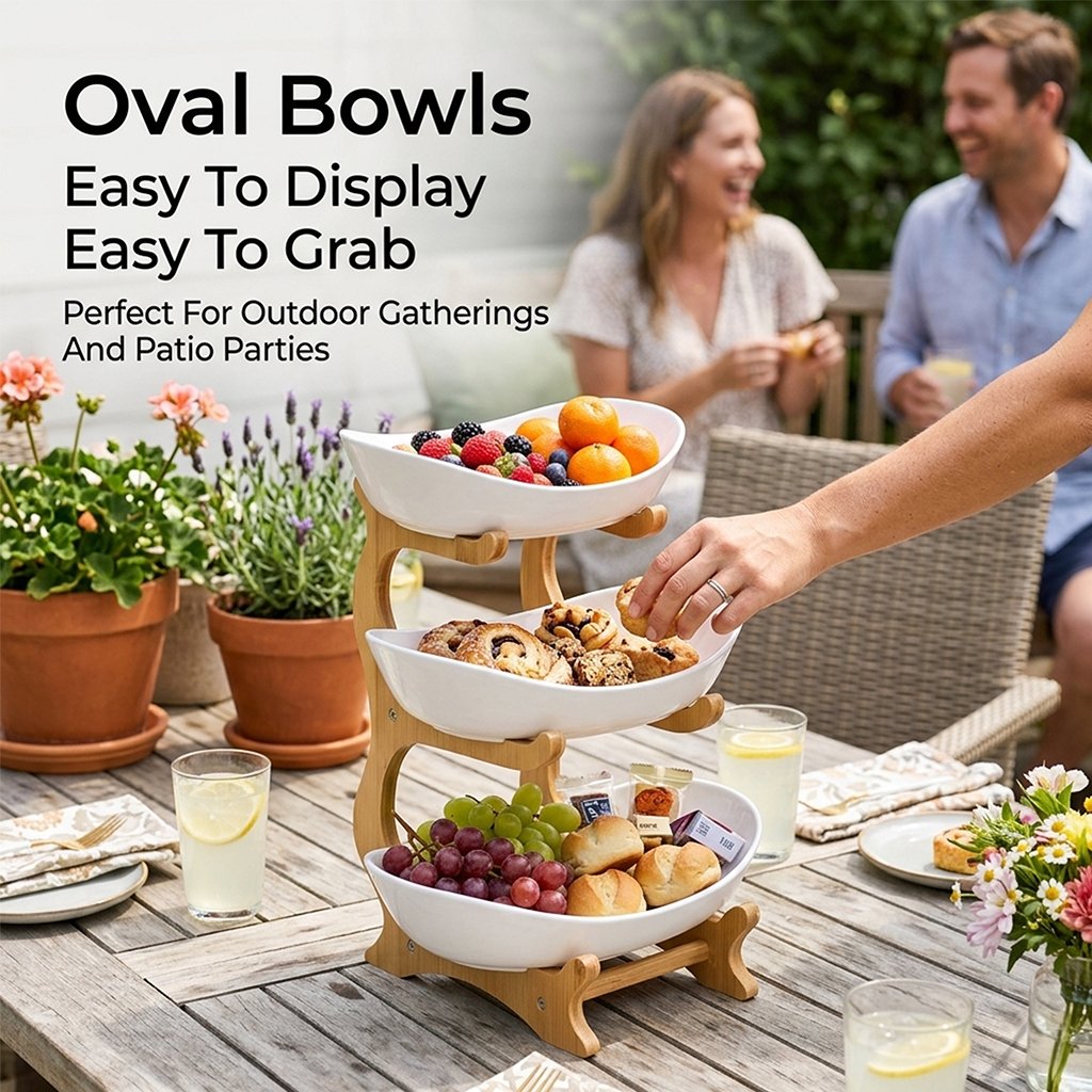 3-Tier Vertical Fruit Basket with Bamboo Stand
