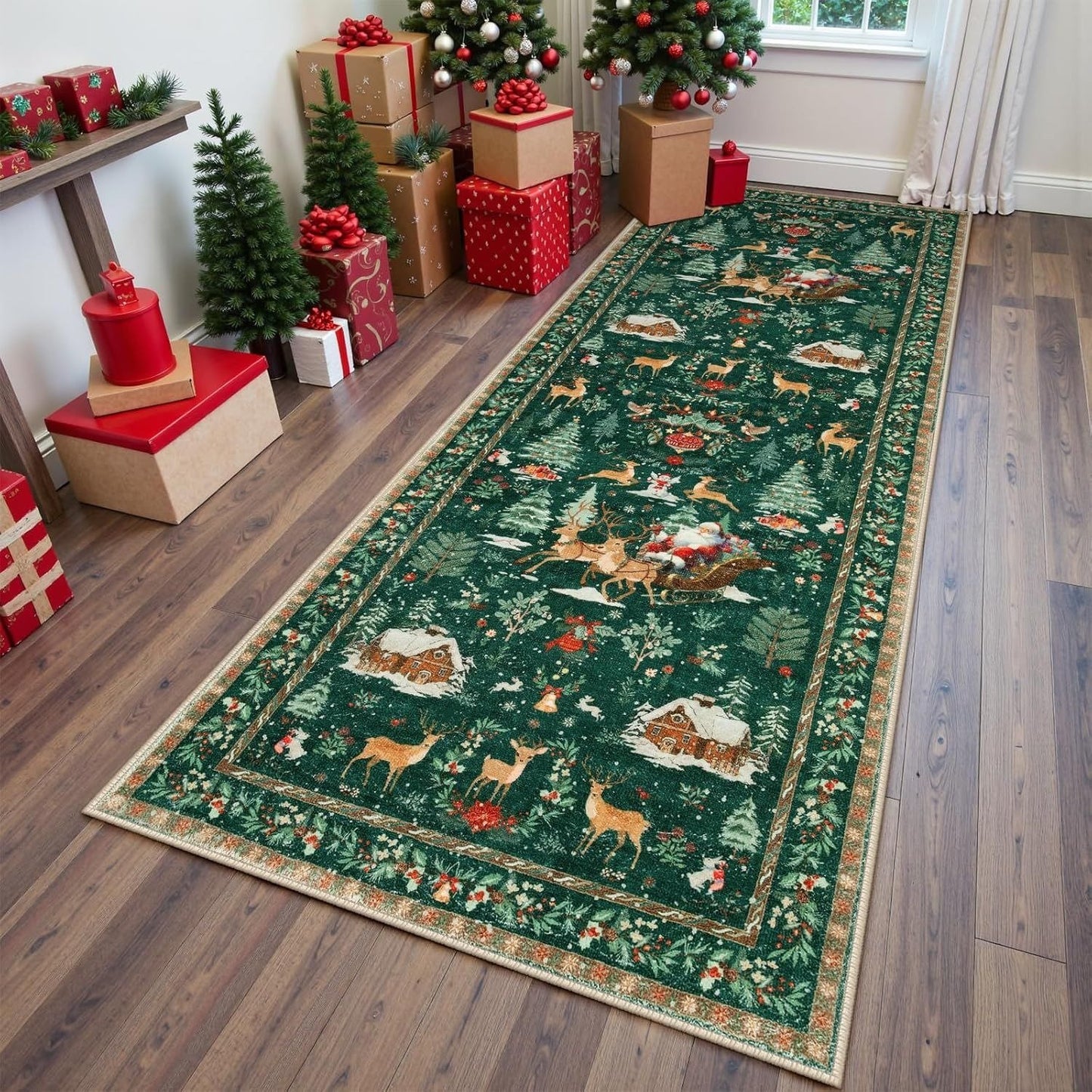 Christmas Deer Santa Long Rug