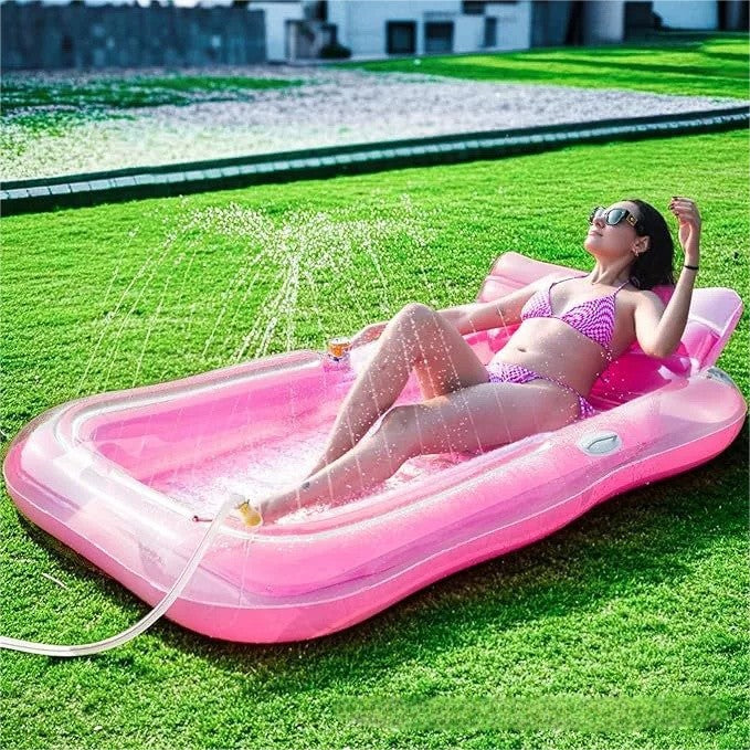 Inflatable Tanning Pool Lounger Float with Pillow
