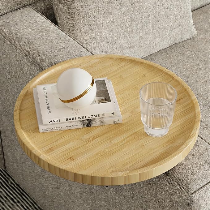 Natural Solid Wood Round Sofa Tray