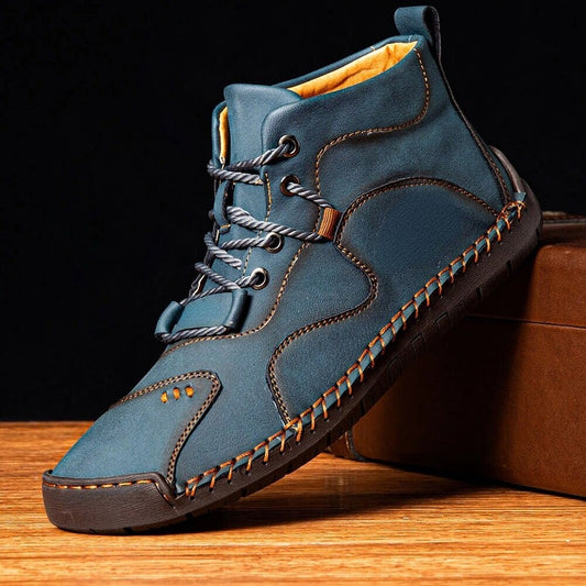 Men Vintage Microfiber Leather Hand Stitching Soft Ankle Boots