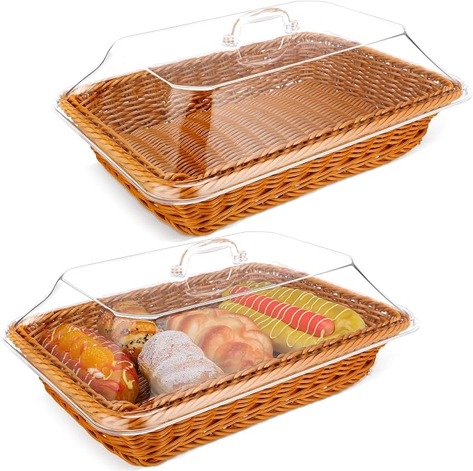 🍞Large Handwoven Rattan-Style Bread Basket With Clear Acrylic Lid