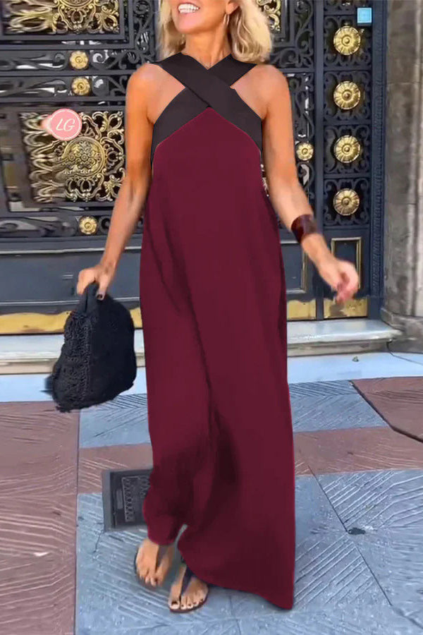 Women Cross Backless Sleeveless Dress