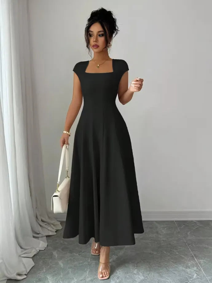 Women's Elegant Square-Neck A-Line Summer Dress