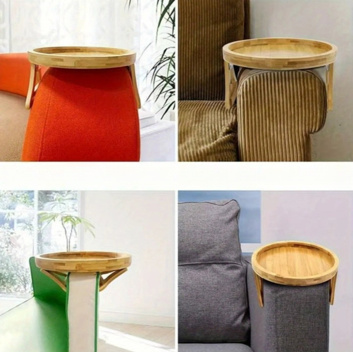 Natural Solid Wood Round Sofa Tray