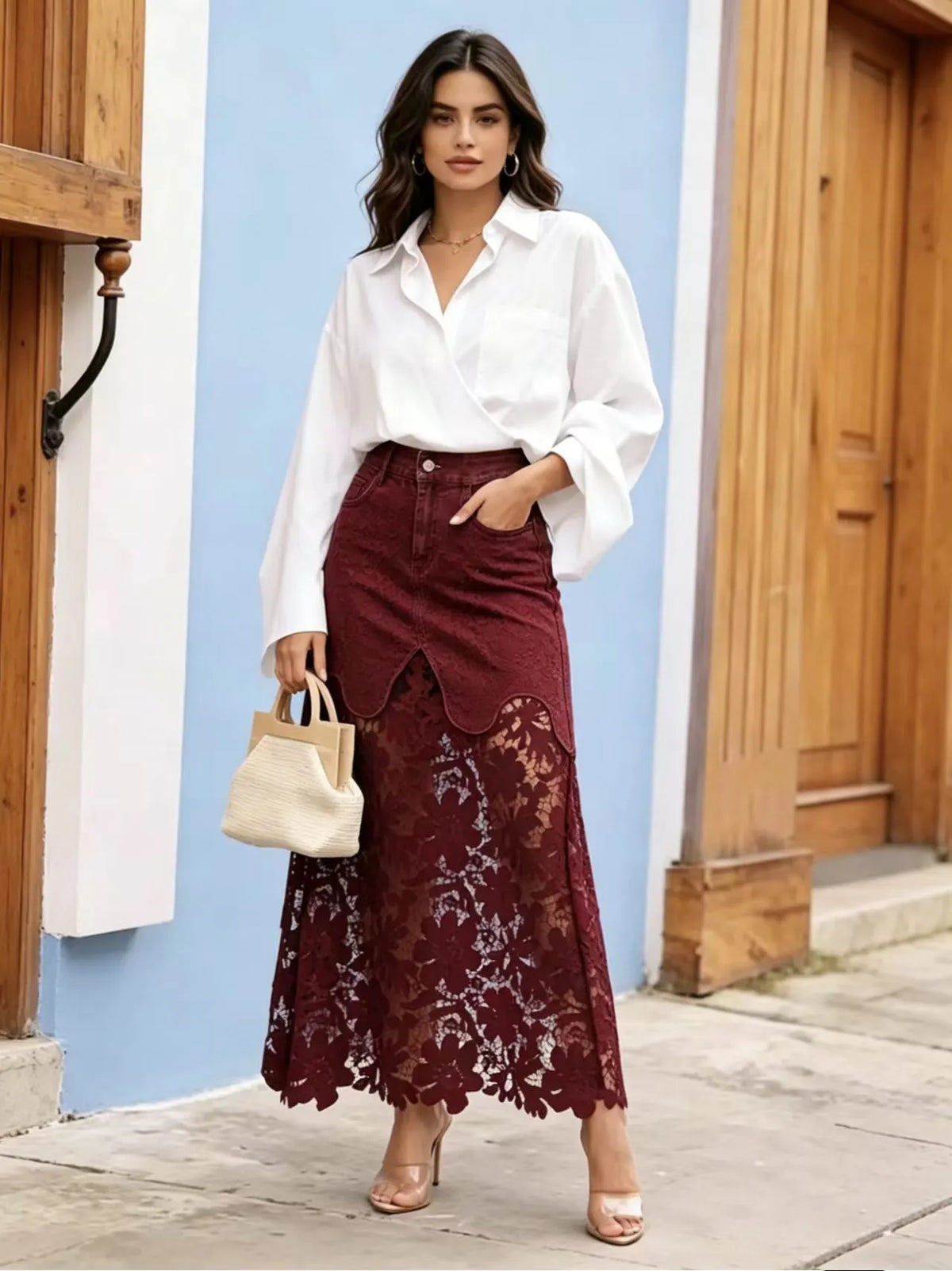 Elegant Slim-Fit Denim Skirt With Cut-Out Detailing