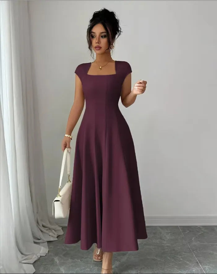 Women's Elegant Square-Neck A-Line Summer Dress
