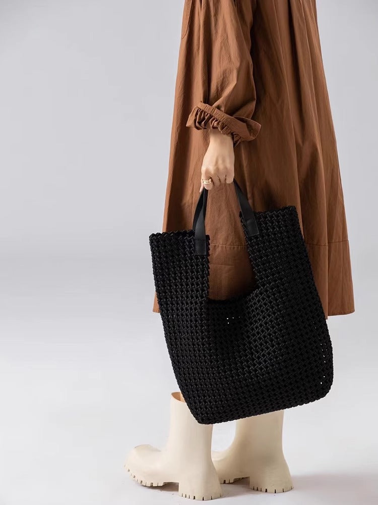 Hand-Woven Oversized Leather Tote, Leather Shoulder Bag Handbag
