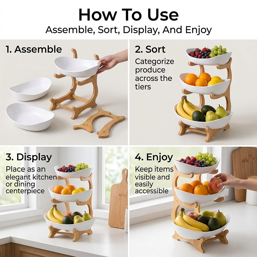 3-Tier Vertical Fruit Basket with Bamboo Stand
