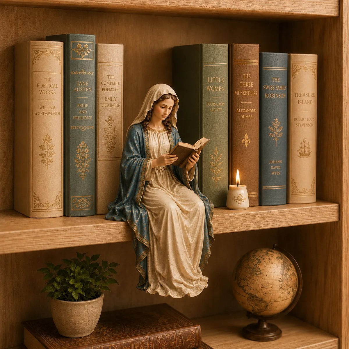Serene Statue Of The Virgin Mary Reading