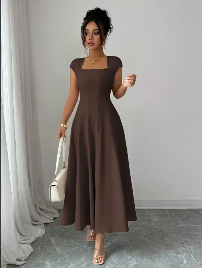 Women's Elegant Square-Neck A-Line Summer Dress