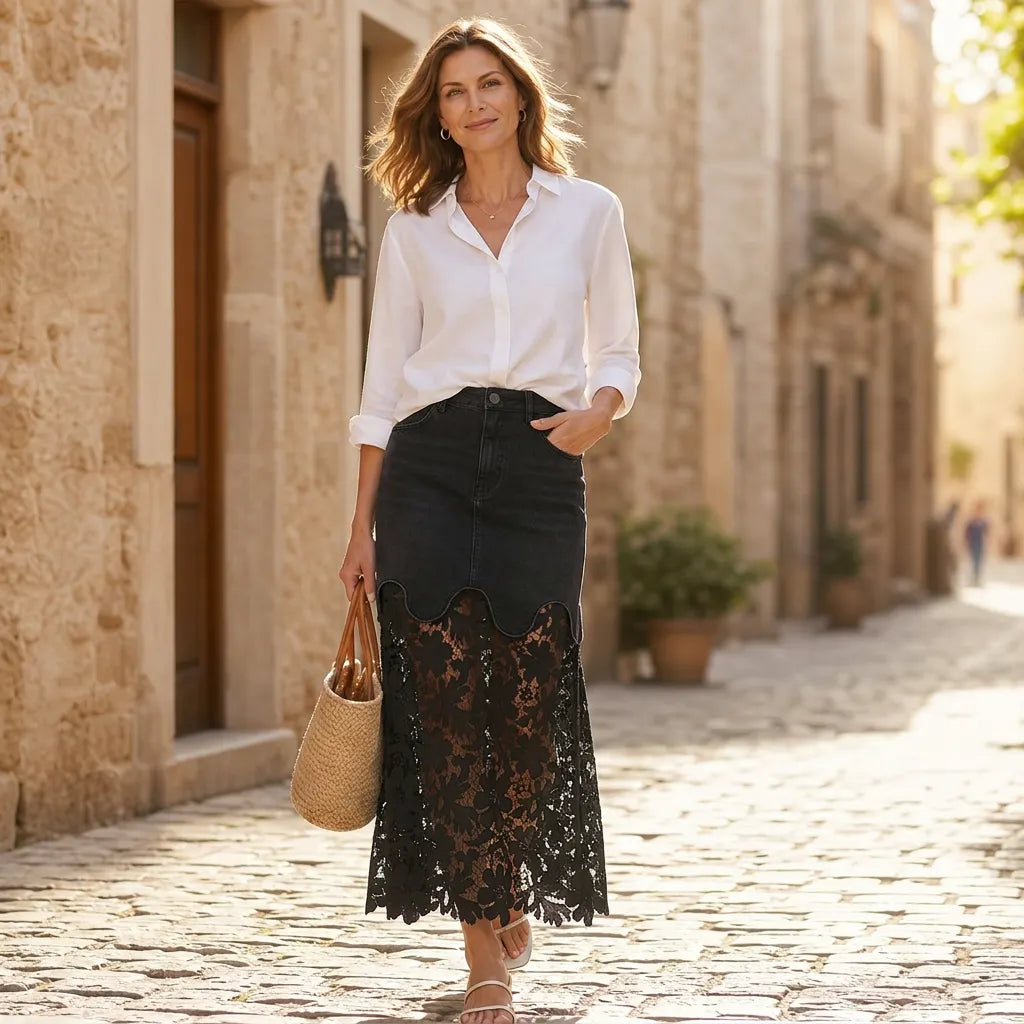 Elegant Slim-Fit Denim Skirt With Cut-Out Detailing