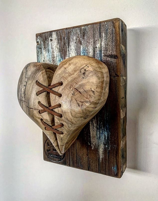 ❤️‍🔥Wood Heart on Steel Pedestal Art Piece | Handmade