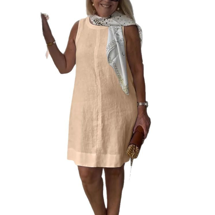 Casual Solid Color Round Neck Vest Dress